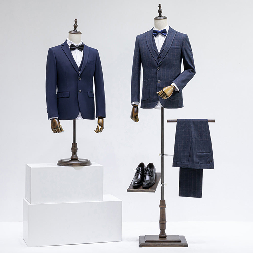 Male Half Body Mannequin with Wooden Arms - Professional Dress Form Torso for Retail Display