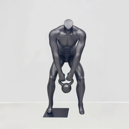 Athletic Kettlebell Pose Headless Male Mannequin - Full Body Sports Display for Gym & Retail