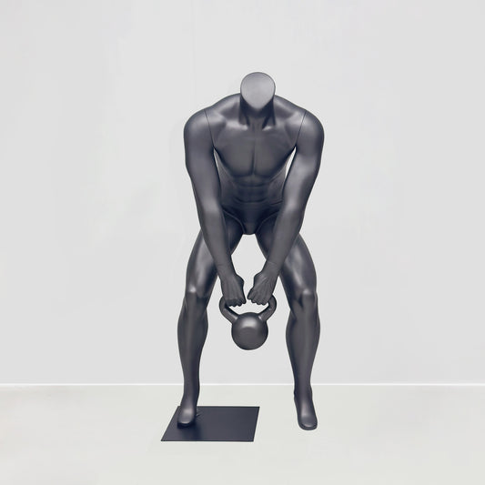 Athletic Kettlebell Pose Headless Male Mannequin - Full Body Sports Display for Gym & Retail