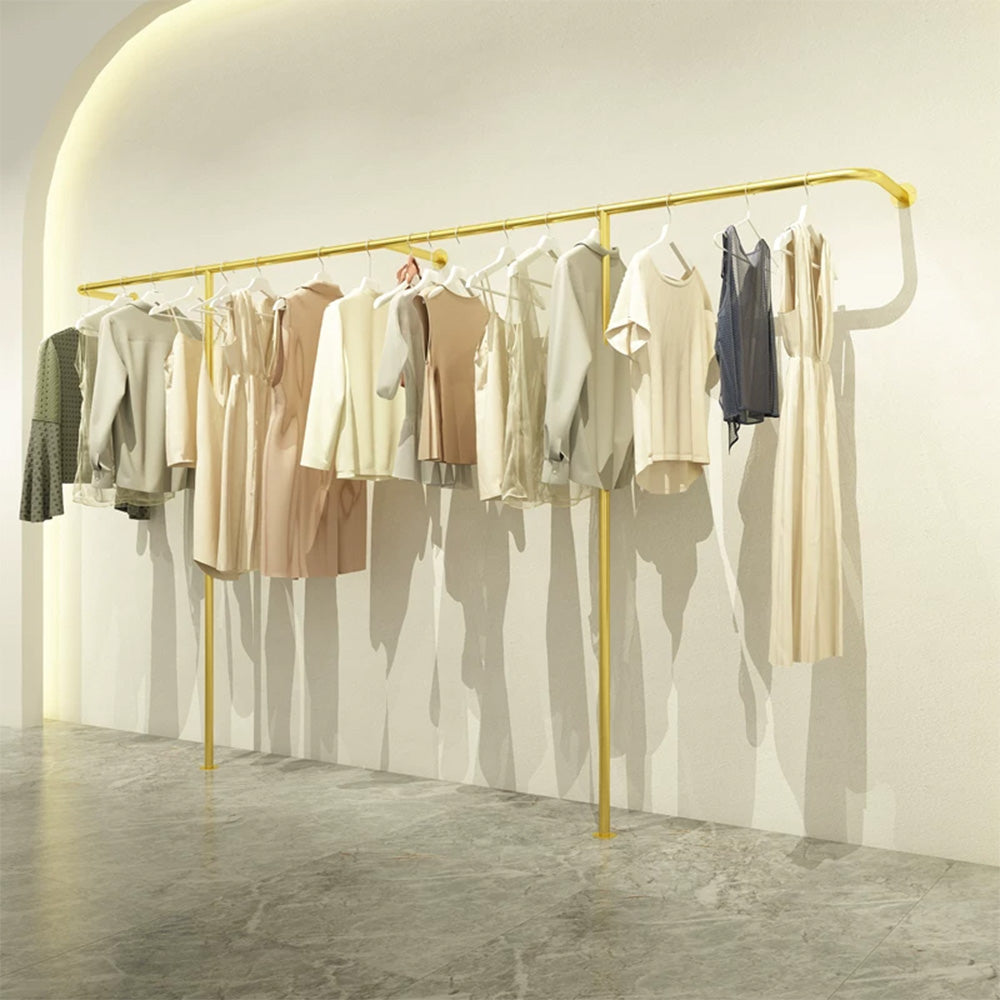 JELIMATE Wall-Mounted Gold Garment Display Rack for Boutique Clothing Store, Space-Saving