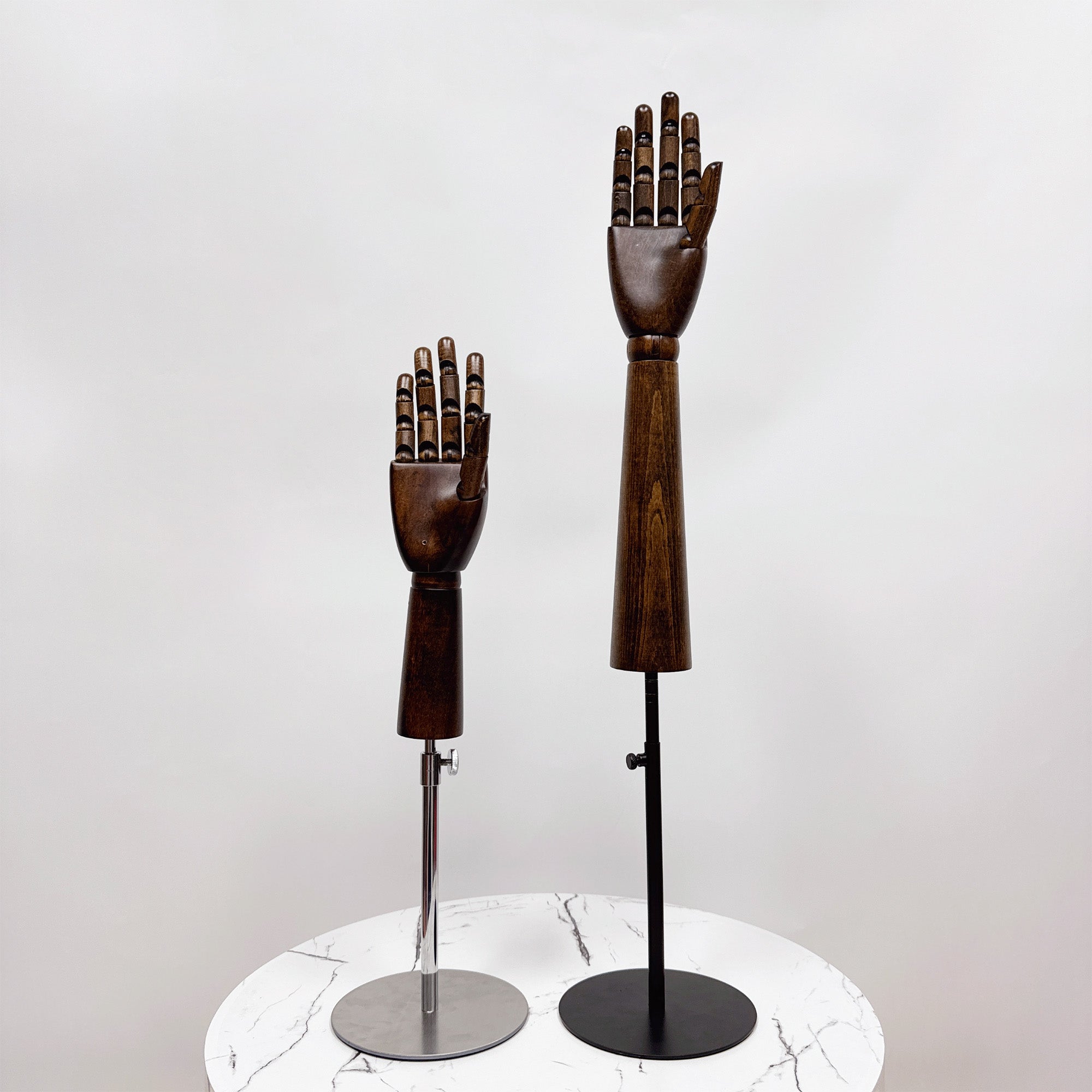 JELIMATE Vintage Brown Female Wooden Mannequin Hand Display Form,Women Right Hand Mannequin With Base,Sunglasses Ring Necklace Jewelry Display Hand Model Props