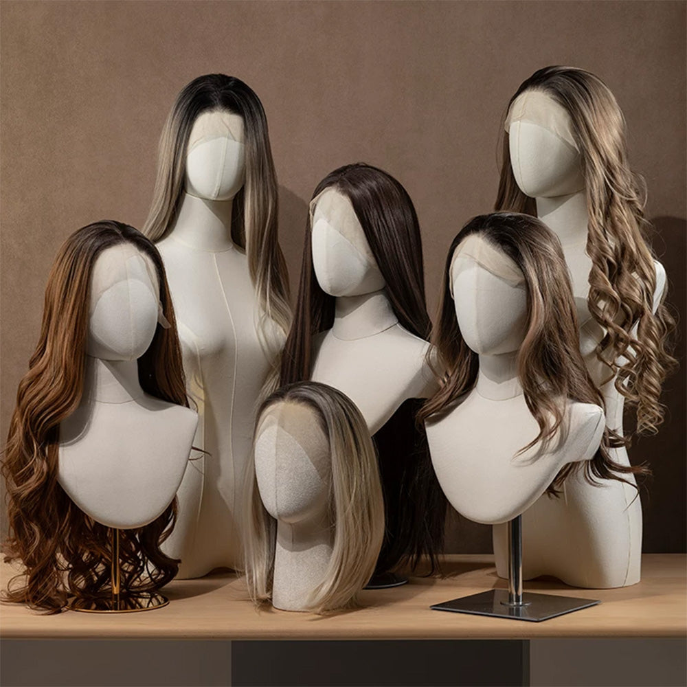 JELIMATE Fabric Mannequin Head Display Stand for Wigs Hats Scarves with Adjustable Base