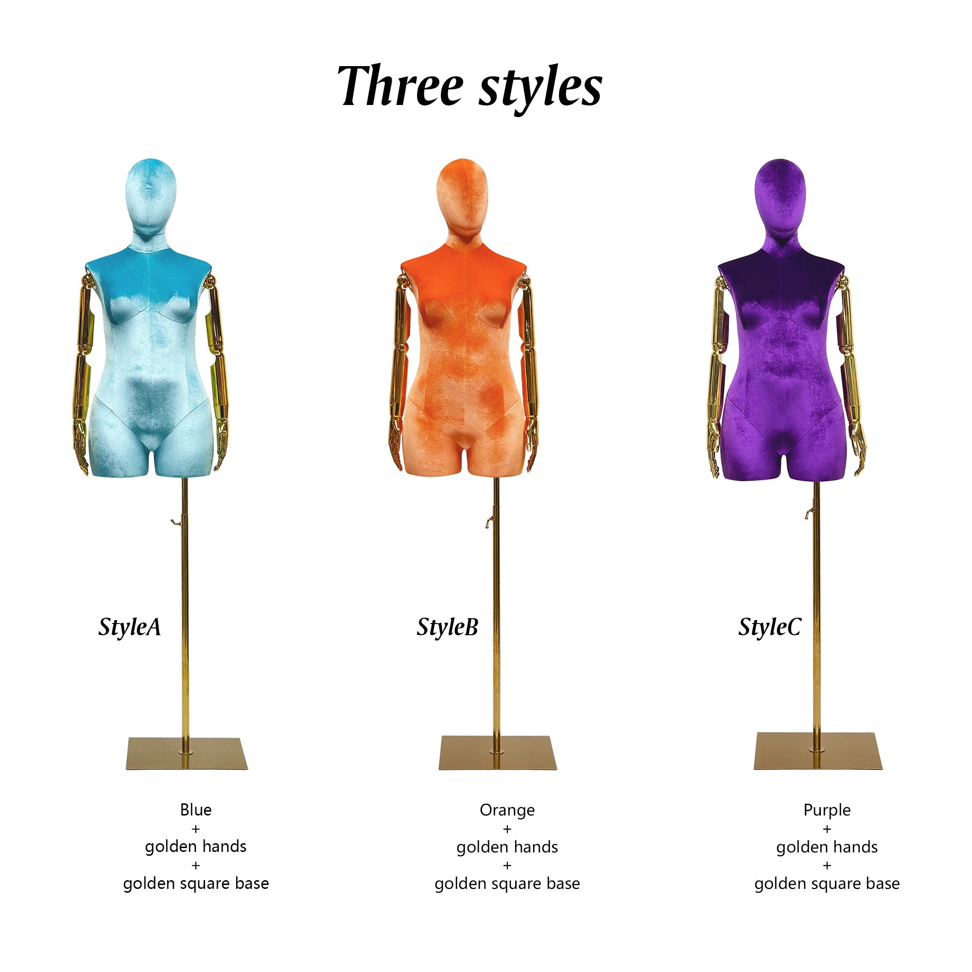 Velvet Display Form - Luxury Plus Size Female Mannequin Torso with Gold Arms | JELIMATE