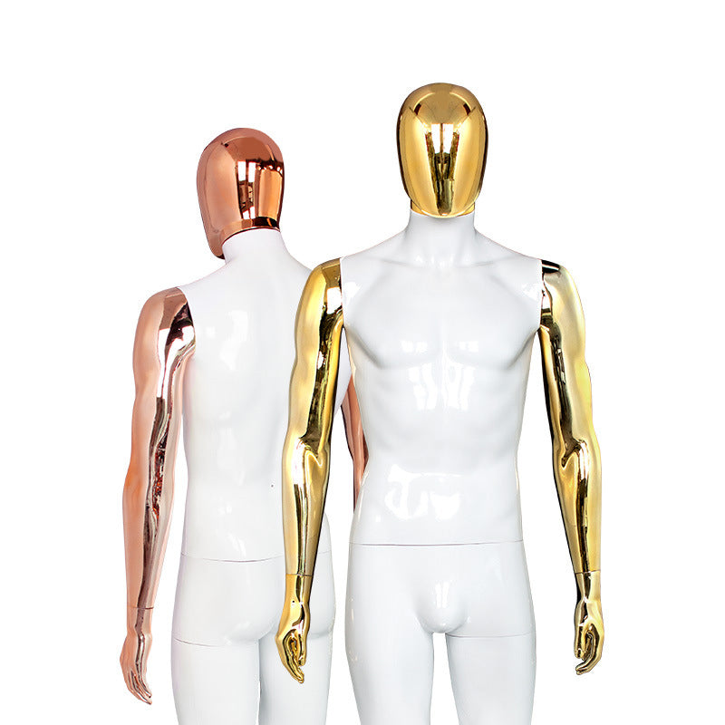 Premium Matte Black & Gold Electroplated Male Mannequin - Full Body Display for High-End Retail