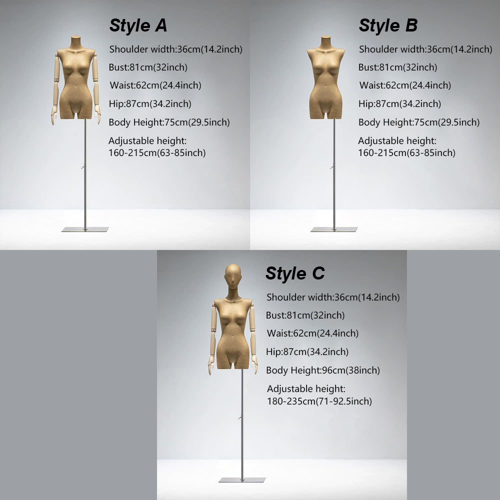 JELIMATE Female Mannequin Torso Dress Form Adjustable,Brown Kraft Paper Women Half Body Mannequin Lady Display Form,Window Display Wedding Dress Mannequin Female Display Dress Form