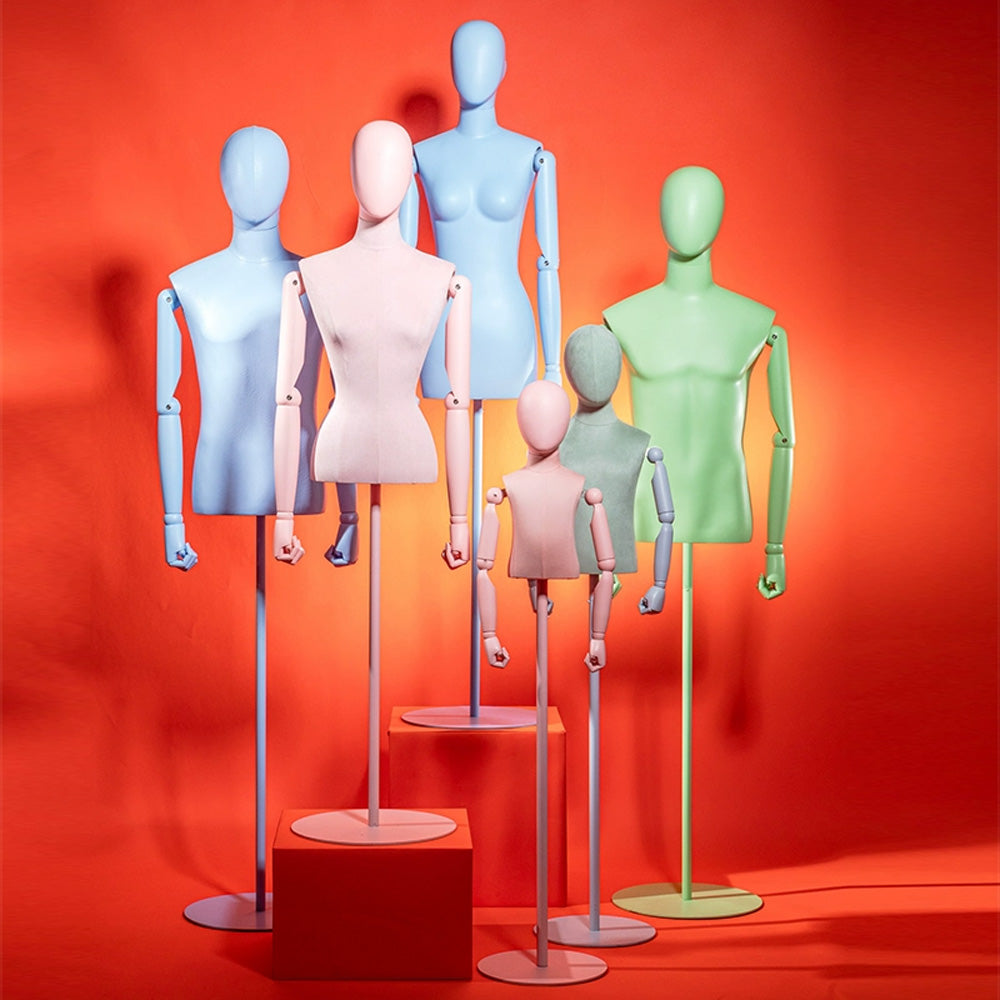 Jelimate Male Kid Female Mannequin Torso With Wooden Arms,Colorful Velvet Dress Form Model Leather Mannequin,Window Dress Form Clothing Dress Form