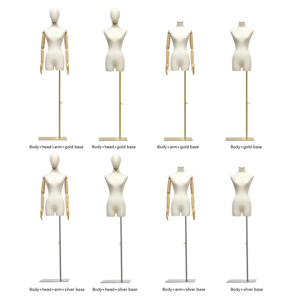 Fabric Mannequin Torso with Wooden Arms - Beige Bamboo Linen Female Display Form