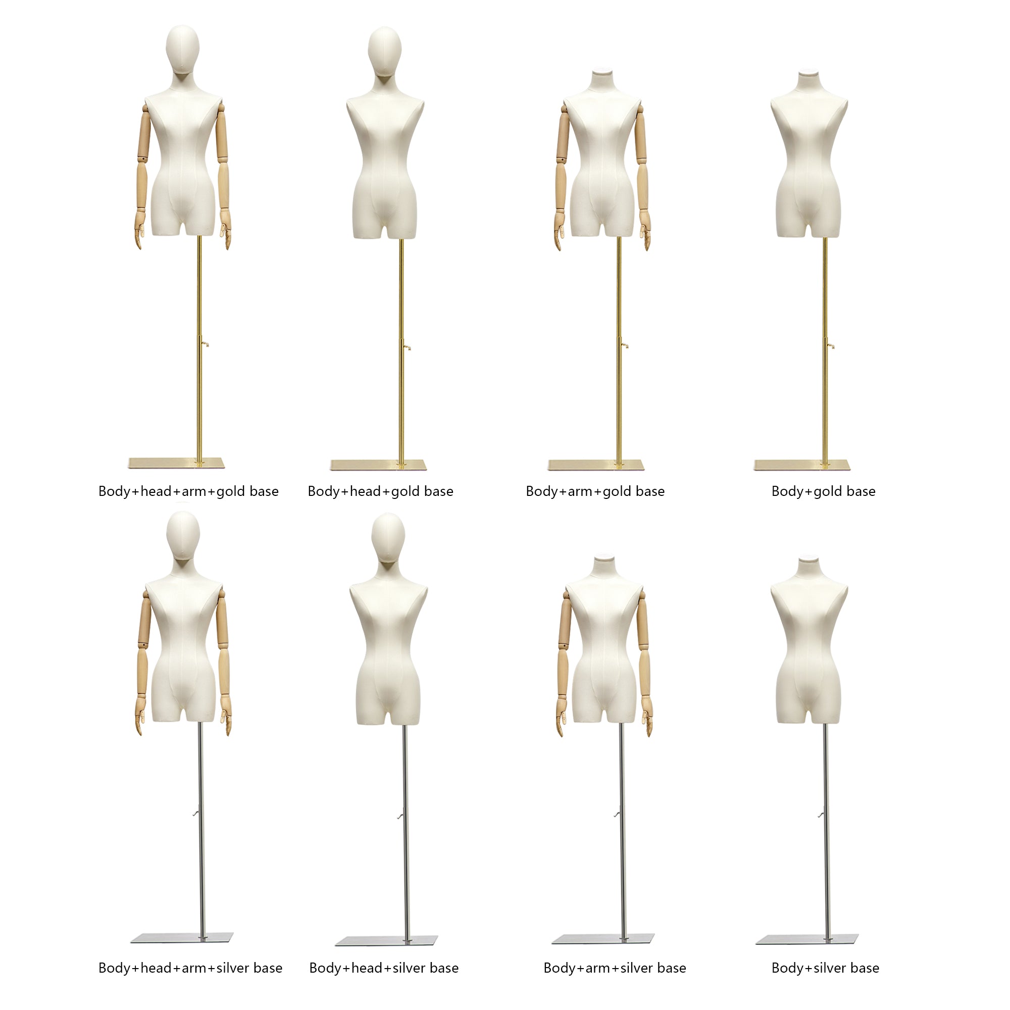 Fabric Mannequin Torso with Wooden Arms - Beige Bamboo Linen Female Display Form