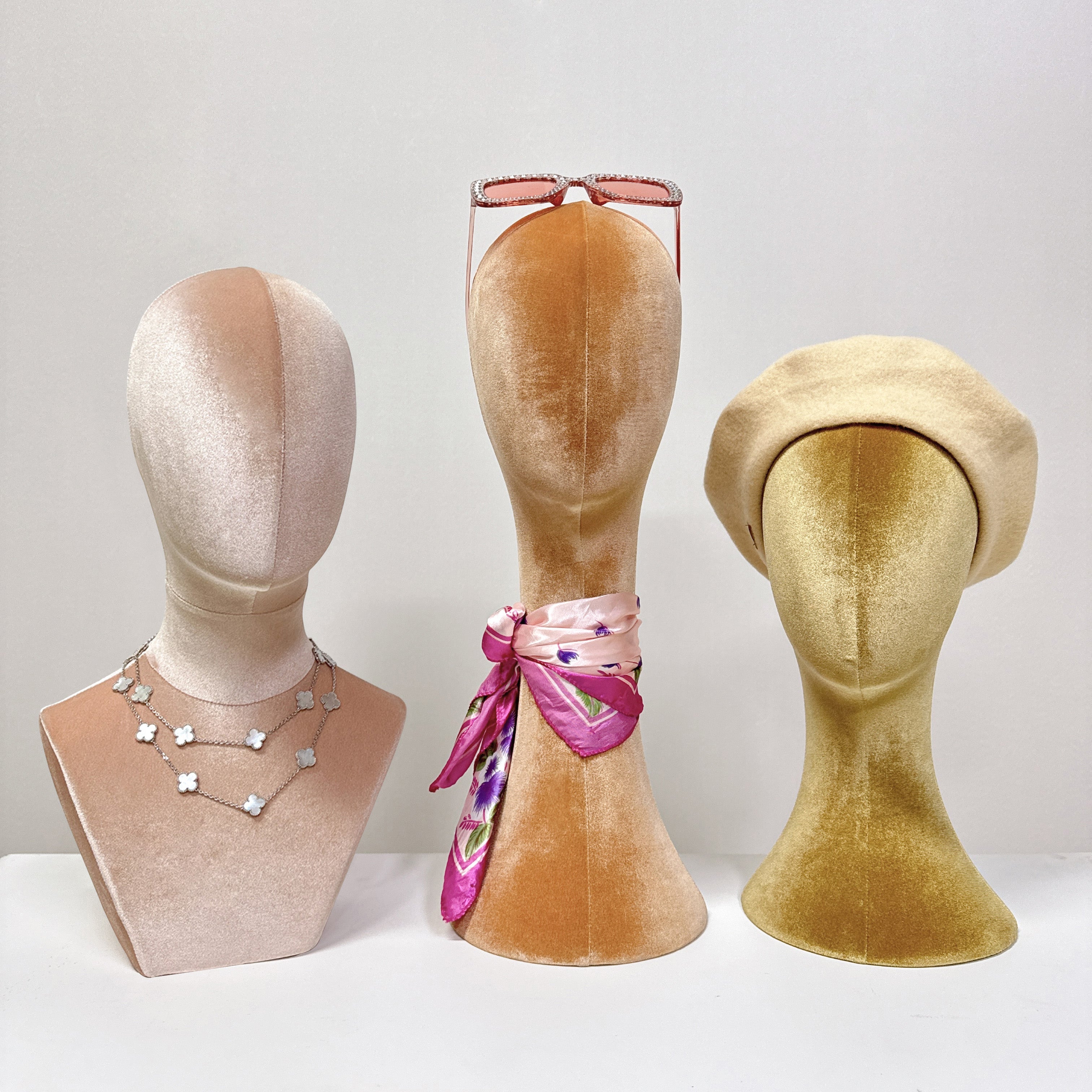 Jelimate Female Head Mannequin Head Display Form,Fully Pinnable Velvet Mannequin Head Dress Form Hat Display Stand,Headband Headphone Sunglasses Scarf Jewelry Wig Display Head Model