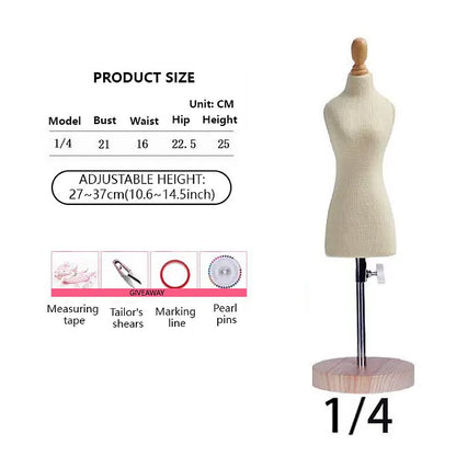 Maniquí de costura en miniatura para confección de patrones, de media escala, para mujer (1/2, 1/3 y 1/4)
