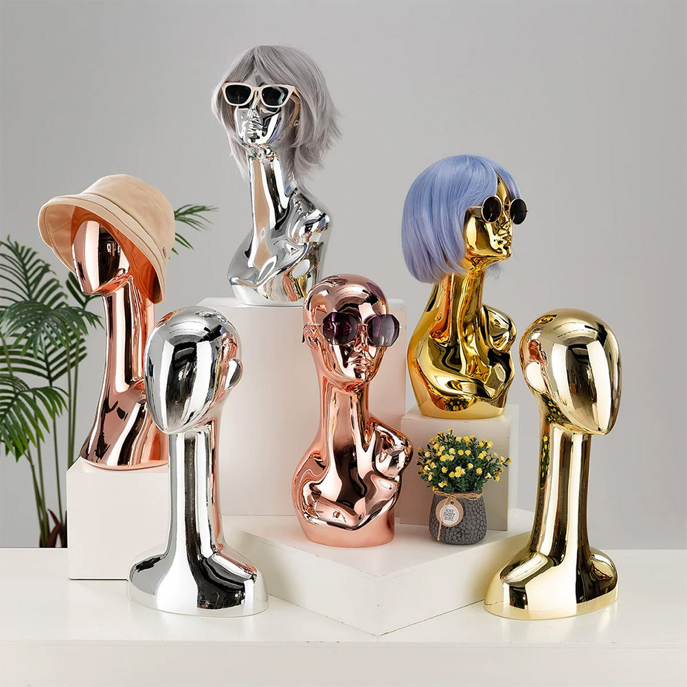 Electroplated Mannequin Head Display Stand - Wig Hat Scarf Jewelry Display Prop for Retail Stores