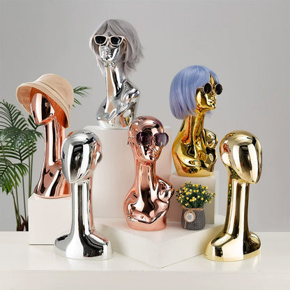 Electroplated Mannequin Head Display Stand - Wig Hat Scarf Jewelry Display Prop for Retail Stores