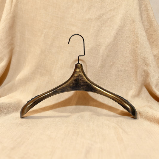 Vintage Black Gold Hand-Brushed Metal Clothes Hanger - Custom Logo Textured Finish for Suits & Coats