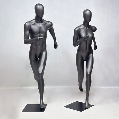 Running Mannequin Full Body Black Fiberglass Athletic Display Stand Male Female Gym Store