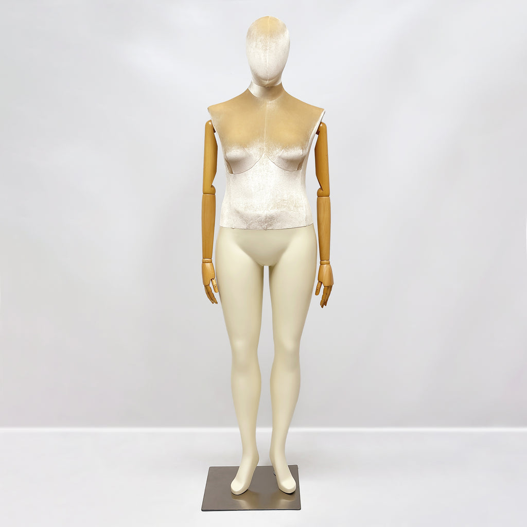 Elegant Plus Size Female Mannequin with Wooden Arms & Velvet Torso