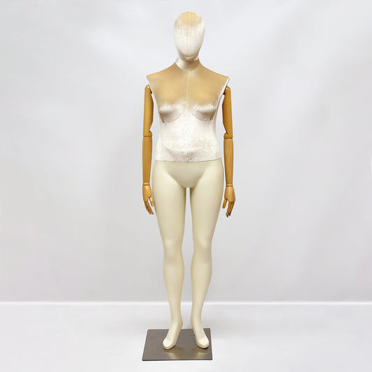 Elegant Plus Size Female Mannequin with Wooden Arms & Velvet Torso