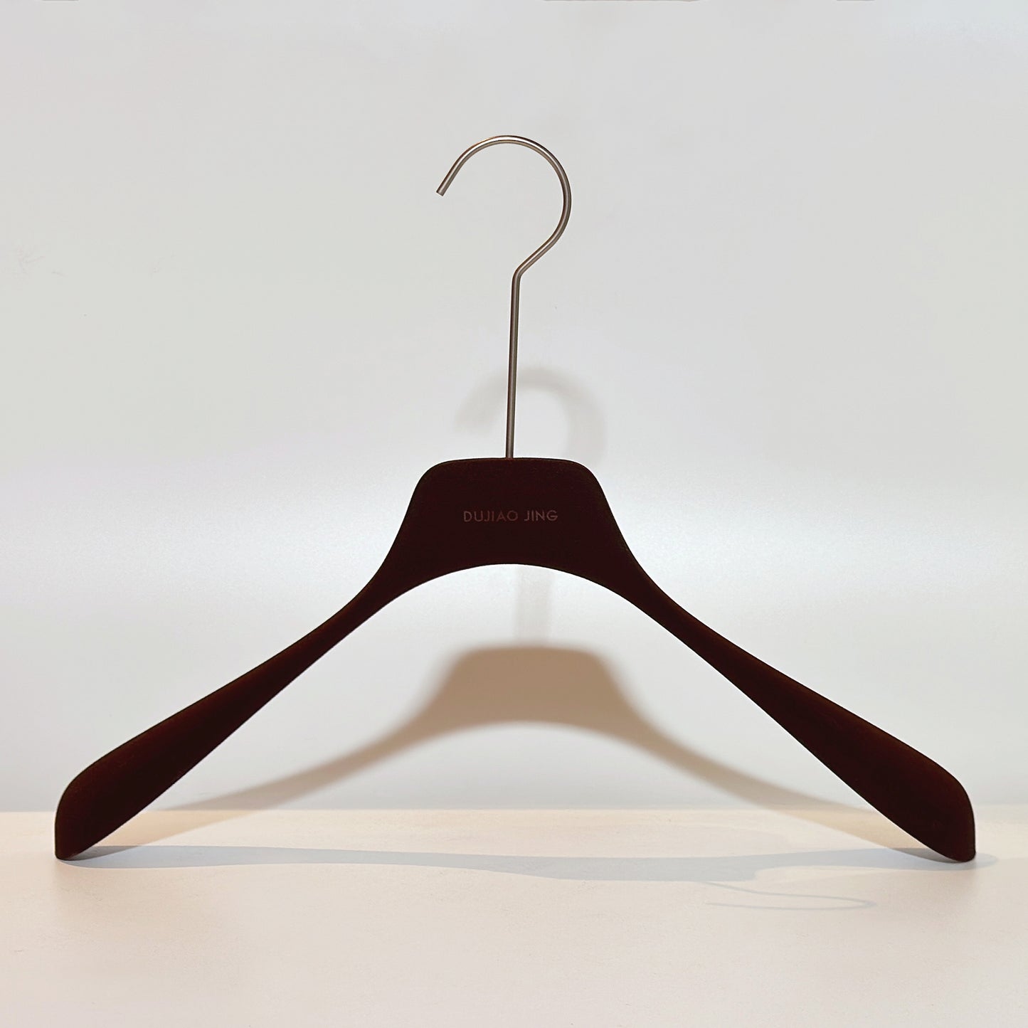 Custom Logo Velvet Clothes Hanger - Dark Brown Non-Slip Design with Long Round Hook | JELIMATE