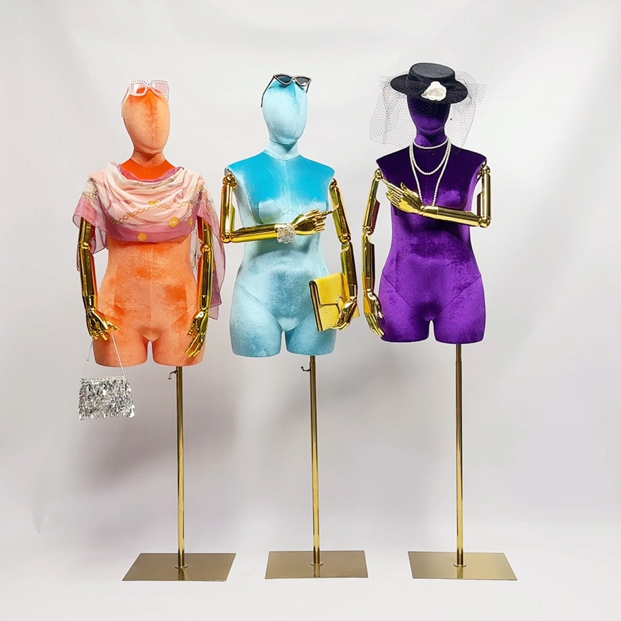 Velvet Display Form - Luxury Plus Size Female Mannequin Torso with Gold Arms | JELIMATE