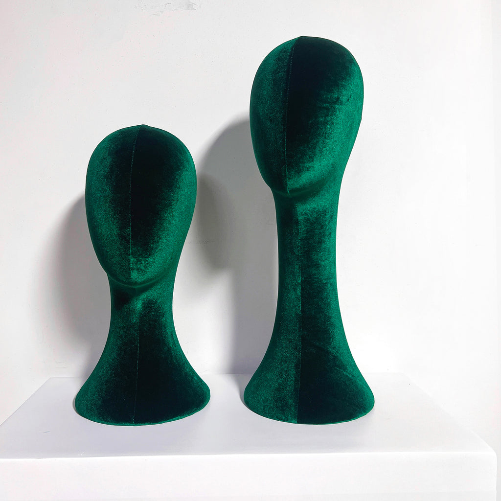 JELIMATE Luxurious Green Velvet Mannequin Head Model,Can Pinnable Cloth Mannequin Head Display Form Headband Stand,Female Head Mannequin For Wig Hat Jewelry Display Stand Sunglasses Holder Head Display Stand