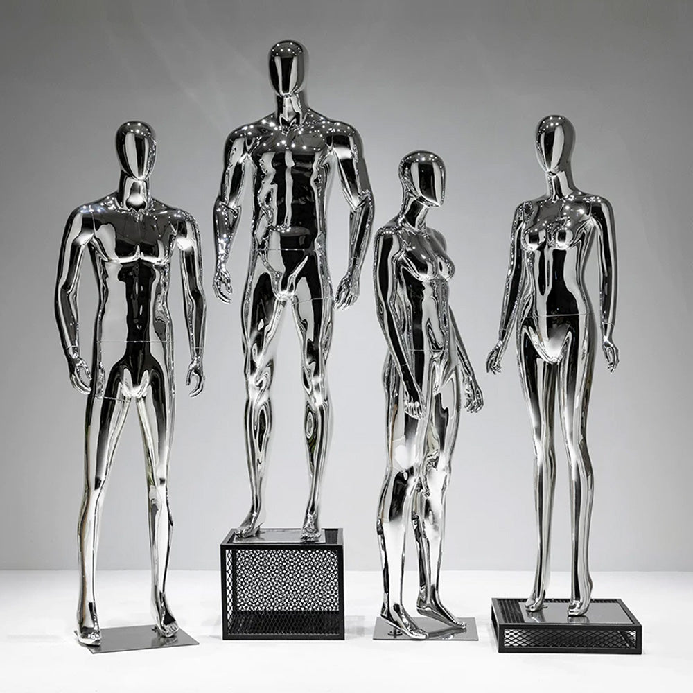 JELIMATE Mirror Silver Full Body Mannequin, Electroplated Male & Female Window Display