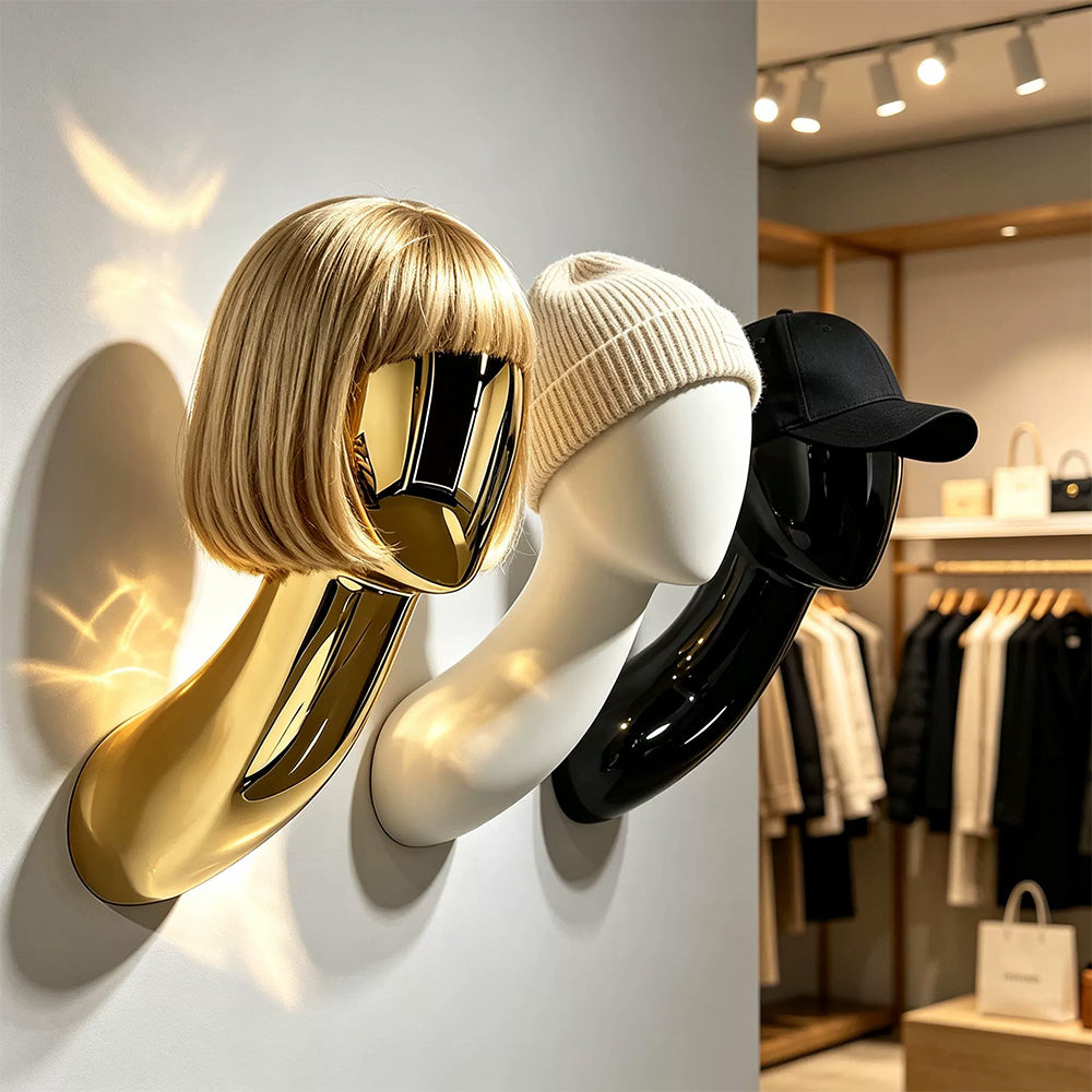JELIMATE Wall-Mounted Mannequin Head for Hats, Wigs & Boutique Window Accessory Displays