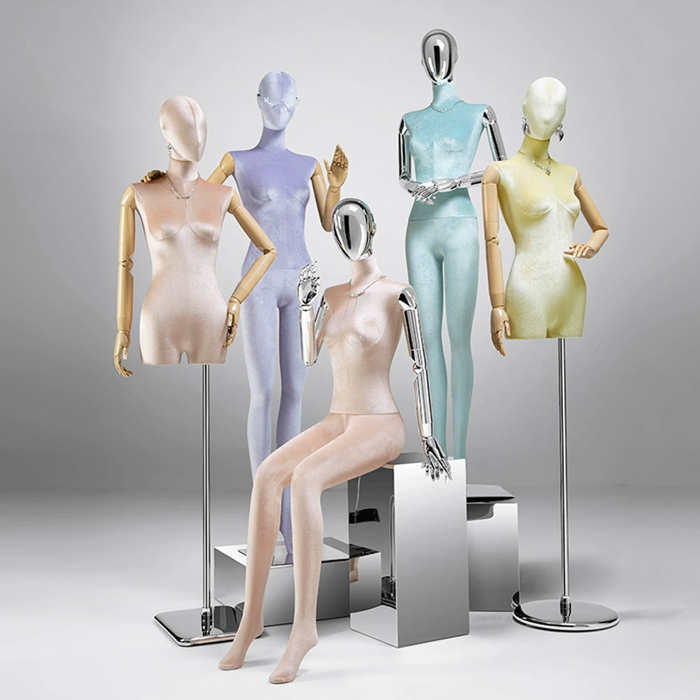 Jelimate Luxury Female Full Body Half Body Velvet Mannequin,Female Mannequin Torso With Silver Arms,Clothing Store Female Display Mannequin Dress Form,Dress Coat Suit Shirt Clothes Display Mannequin