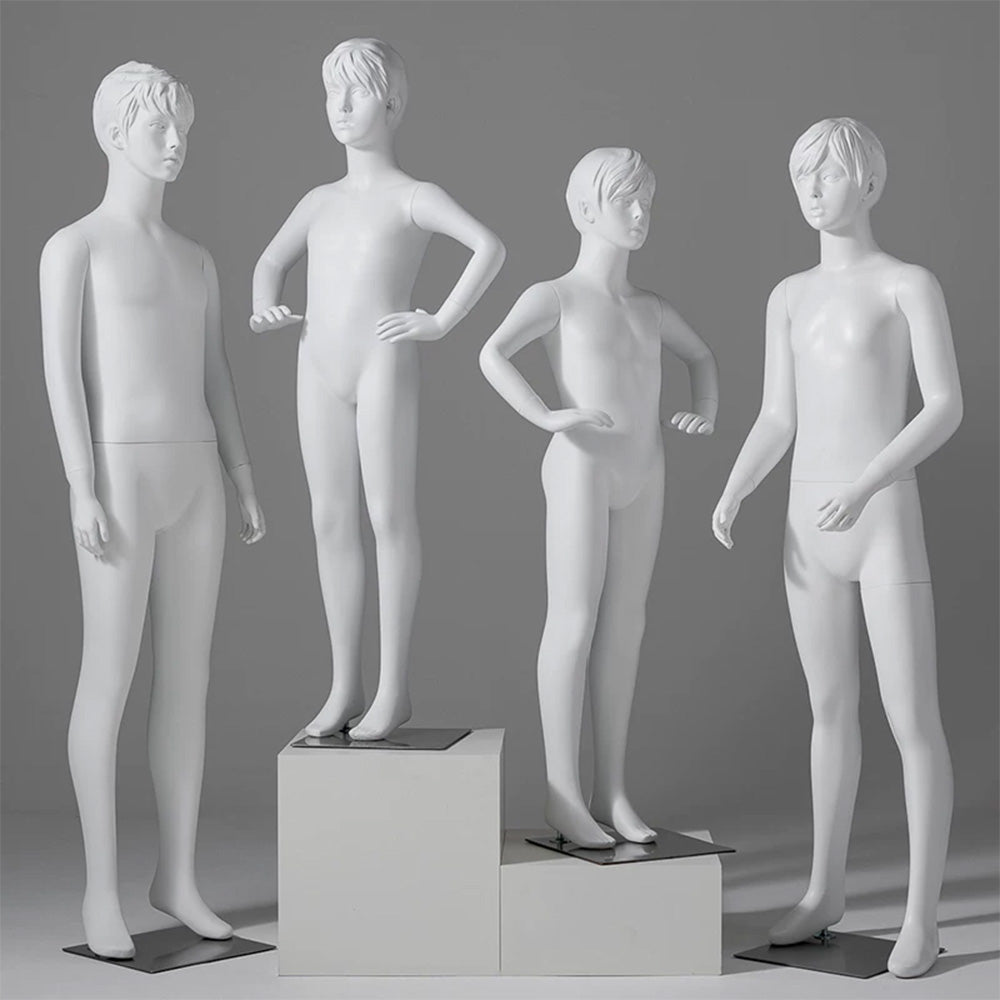 JELIMATE Child & Teen Full Body Mannequin with Face | Matte White Kids Display