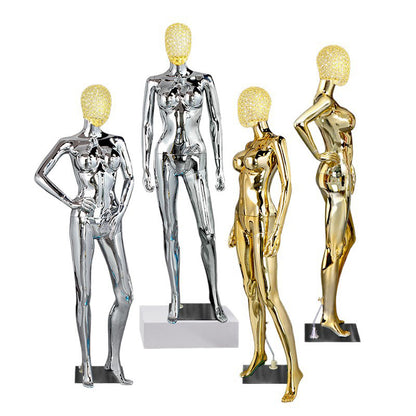 Premium Electroplated Female Mannequin - Hollow Metal Wire Head Display