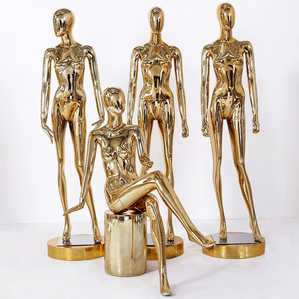 Gold Slim Plated Female Mannequin - Full Body Display | 6 Styles Available