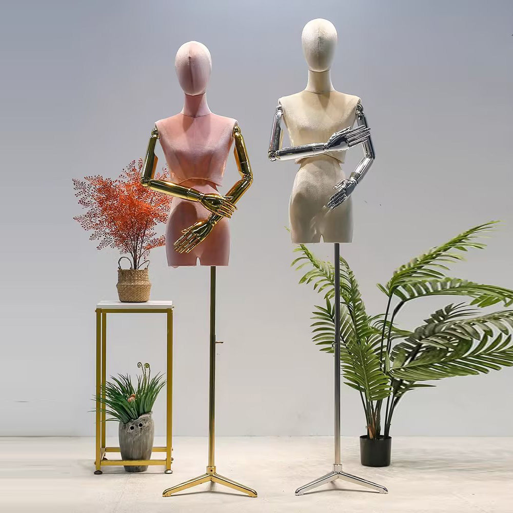 Jelimate Female Mannequin Torso,Female Half Body Mannequin Dress Form,Colorful Velvet Mannequin Torso With Silver Gold Arms,Clothing Store Clothing Display Mannequin,Female Display Dress Form Model