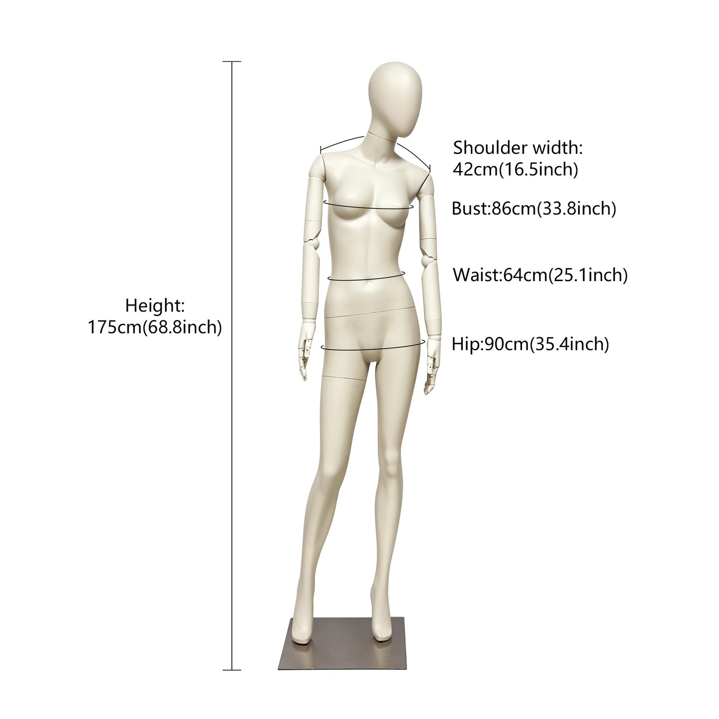 JELIMATE Full Body Female Mannequin Flexible Arms Fiberglass Window Display Dummy