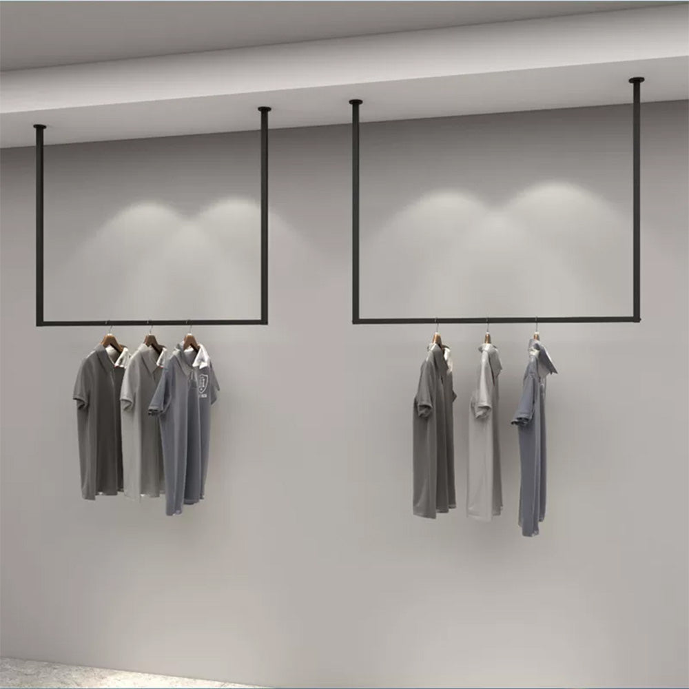 JELIMATE Ceiling Mounted Clothing Rack | Black Iron Hanging Garment Display for Boutique
