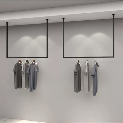 JELIMATE Ceiling Mounted Clothing Rack | Black Iron Hanging Garment Display for Boutique