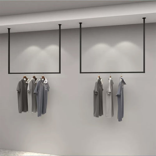 JELIMATE Ceiling Mounted Clothing Rack | Black Iron Hanging Garment Display for Boutique
