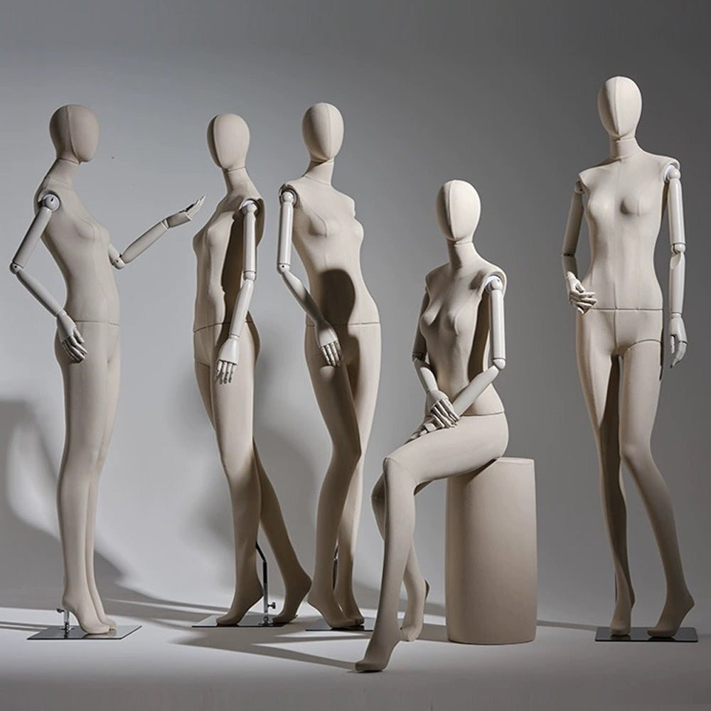 Jelimate Luxury Female Velvet Display Mannequin Full Body,Fabric Wrapped Grey White Dress Form With Wooden Arms,Women Dress Form Clothing Display Model