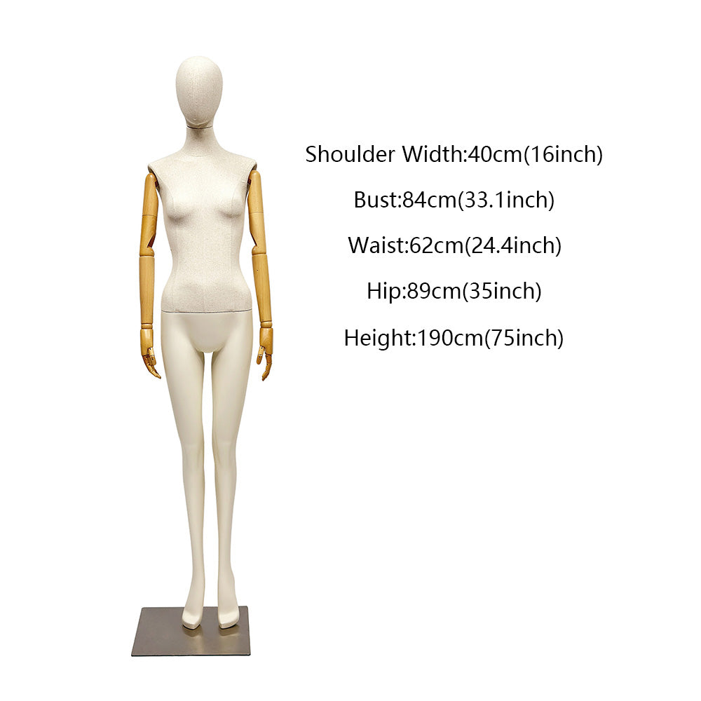 Jelimate Realistic Female Full Body Mannequin Dress Form,Upper Body Wraping Linen Fabric Bottom Painting Leg,White Beige Mannequin Female Full Body Model,Female Full Body Display Mannequin
