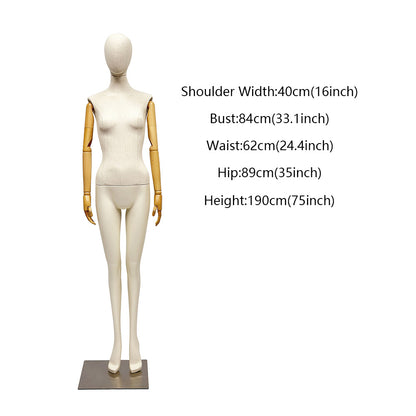 Jelimate Realistic Female Full Body Mannequin Dress Form,Upper Body Wraping Linen Fabric Bottom Painting Leg,White Beige Mannequin Female Full Body Model,Female Full Body Display Mannequin