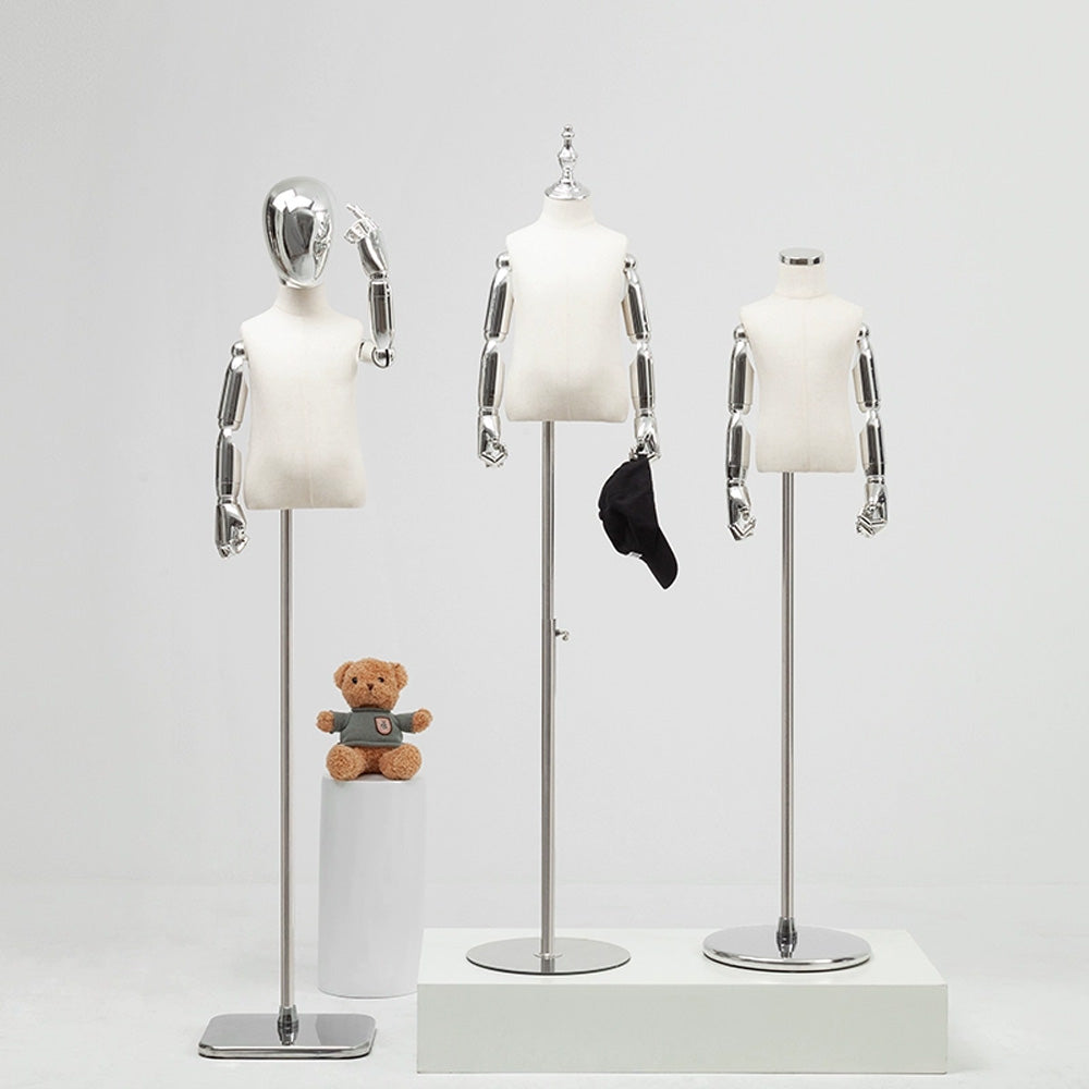 Jelimate High End Women Men Clothing Store Kid Mannequin Torso With Silver Arms,Window Display Kid Dress Form,Clothes Display Model Child Dress Form