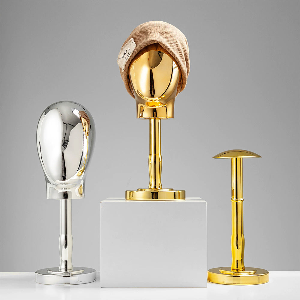 Premium Electroplated Hat Display Stand | Modular Mannequin Head Rack for Retail & Home