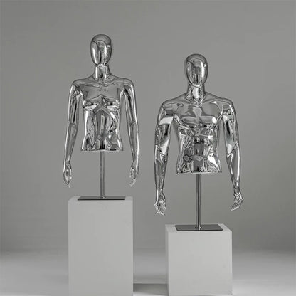 JELIMATE Silver Chrome Half Body Mannequin for Clothes | Male & Female Electroplated Torso