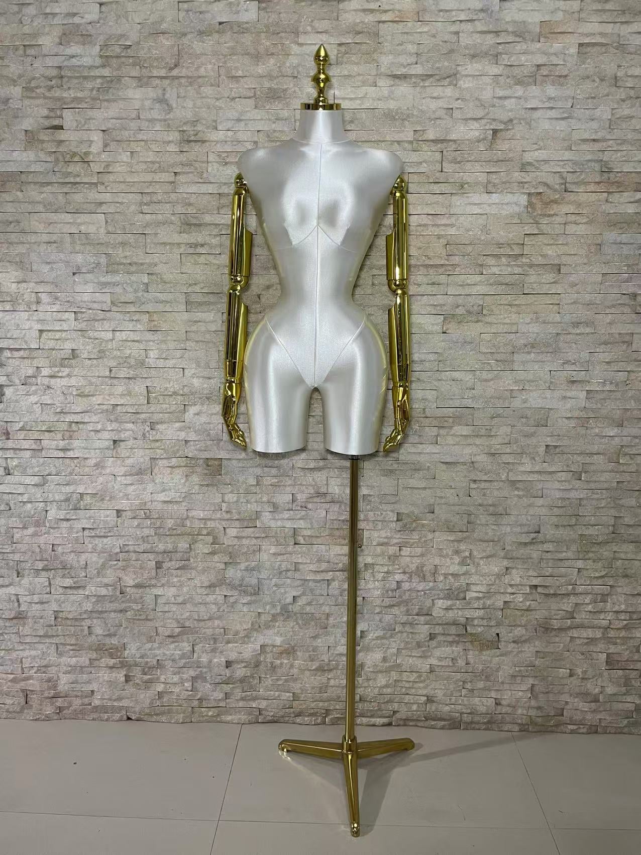 JELIMATE Plus Size Female Mannequin Torso - Fully Pinnable Satin Curvy Dress Form with Gold Base