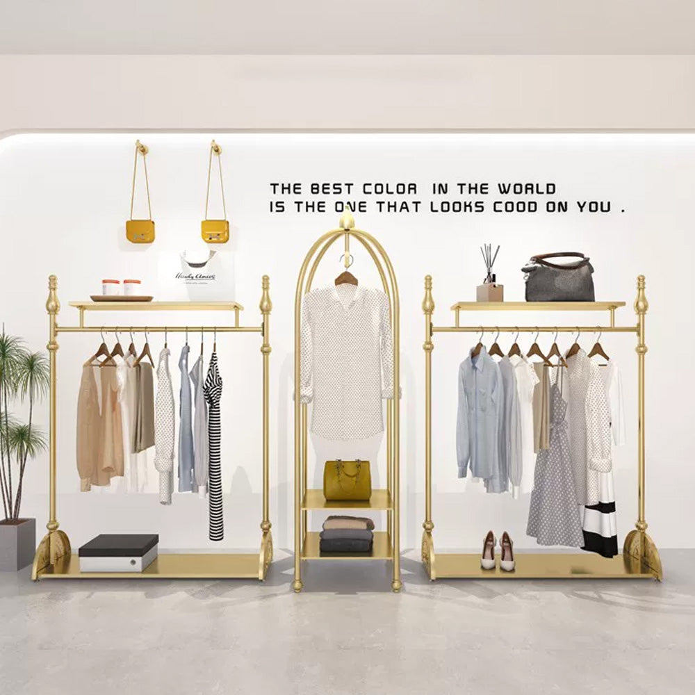 JELIMATE Gold Clothing Display Rack for Boutique – Single & Double Rod Stand