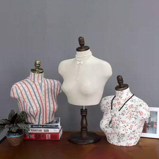 Premium Plus Size Lingerie Display Mannequin - Adjustable Height Torso with Vintage Wood Cap