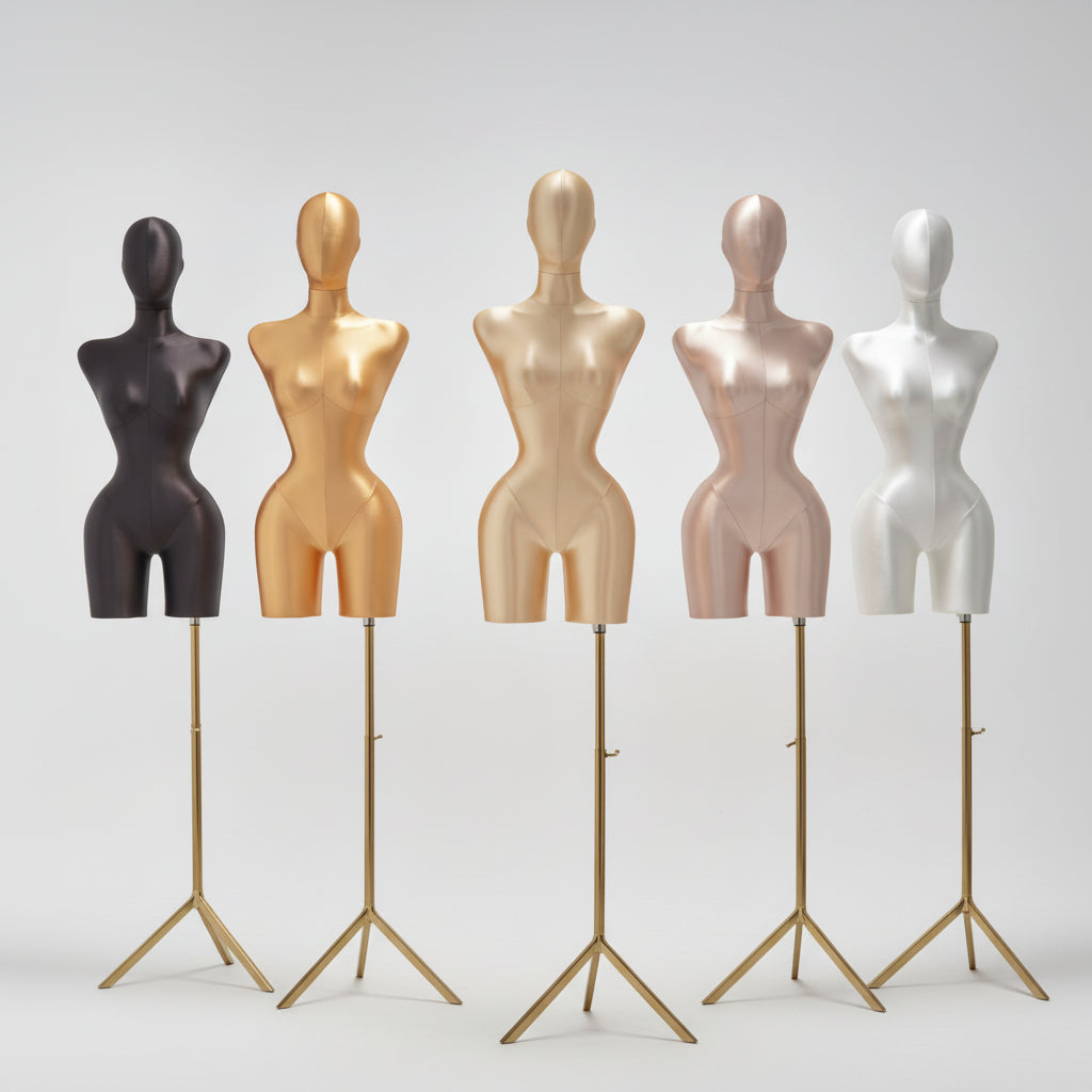 JELIMATE Plus Size Female Mannequin Torso - Fully Pinnable Satin Curvy Dress Form with Gold Base