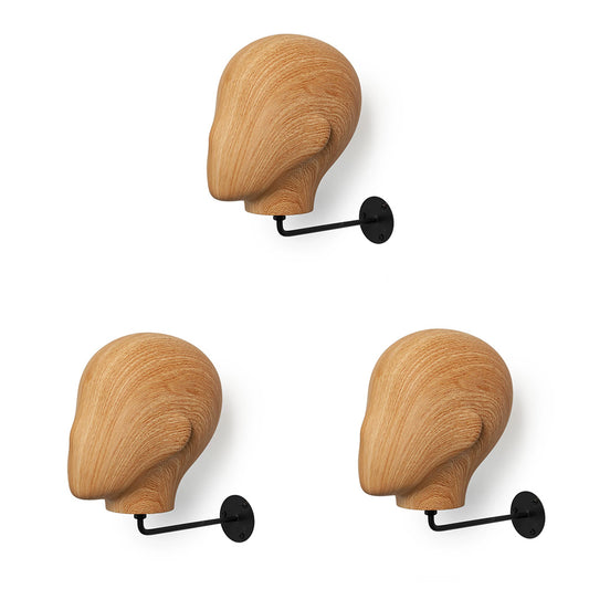 Wall Mounted Mannequin Head Display Stand - Wood Grain Hat Rack Holder with Adjustable Bracket
