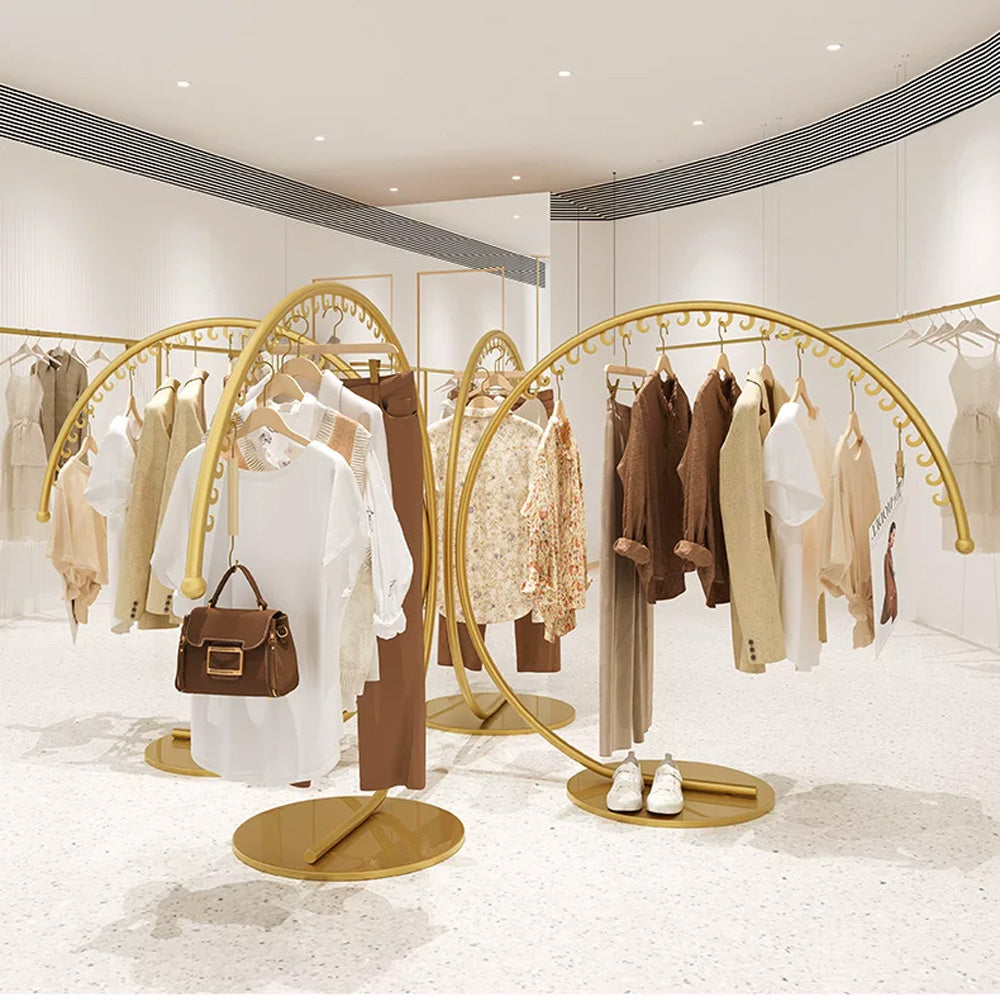 JELIMATE Arc Clothing Display Rack | Gold Iron Garment Rack for Boutique Store