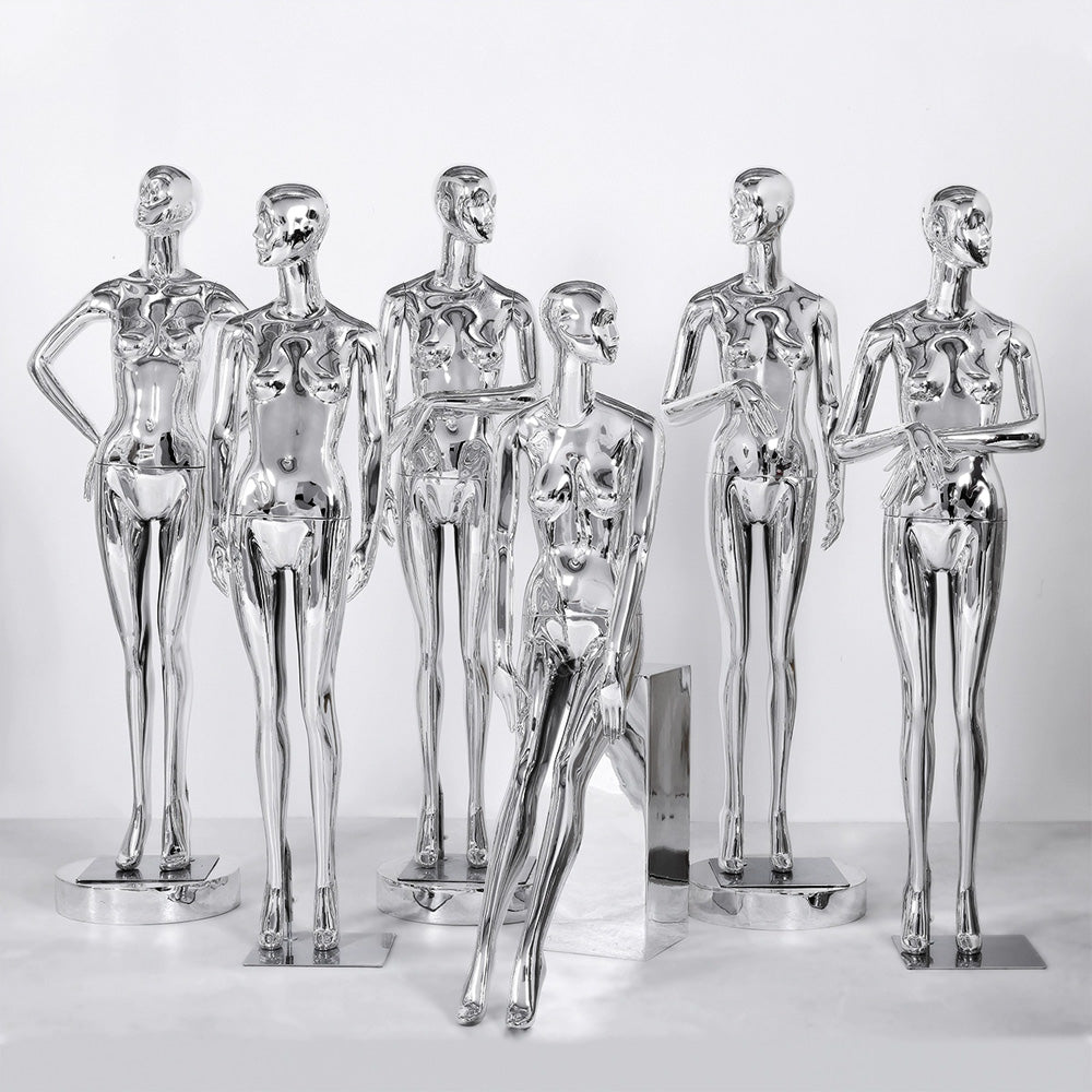 Jelimate Adult Female Chrome Mannequin Full Body,Clothing Store Mirror Silver Mannequin Women Dress Form,Window Display Clothing Dress Form Shoulder Model