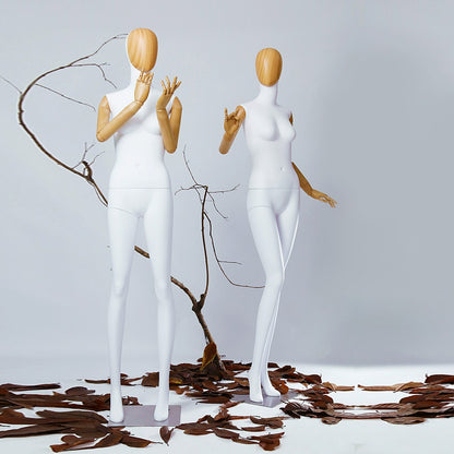 Maniquí de cuerpo completo para mujer de alta gama Jelimate, modelo de exhibición de ropa para tienda de ropa con cabeza de veta de madera, maniquí de mujer adulta con brazos de madera de plástico