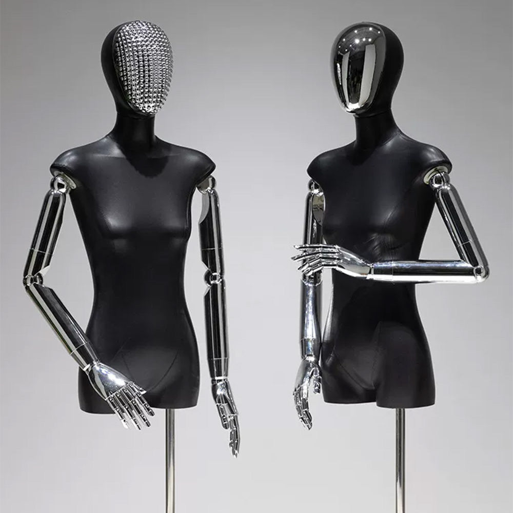 JELIMATE PU Leather Female Torso Mannequin with Poseable Arms for Boutique Window Display