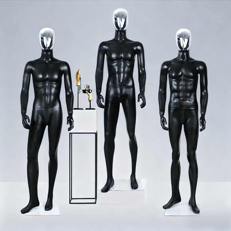 JELIMATE Premium Full-Body Male Mannequin - Silver Electroplated Head & Hands | Black Fiberglass Display